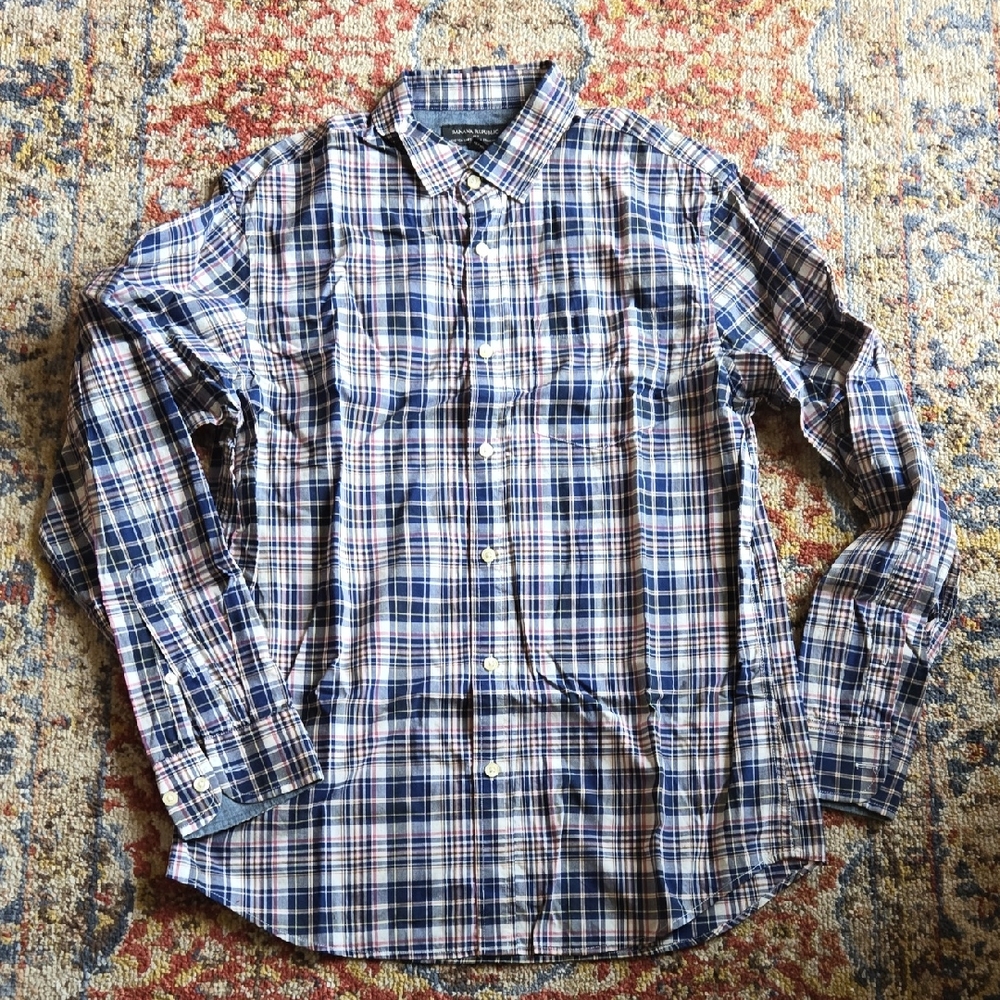 Banana Republic M Classic Blue and White Plaid Men's Shirt
